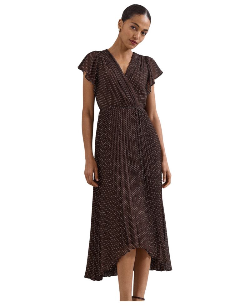 Women's Louisa Wrap Flutter-Sleeve Pleated Dress