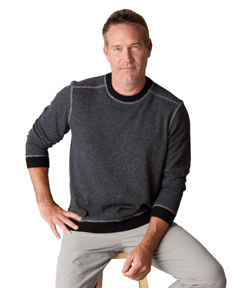 Men's Itch-Free Merino Wool Striped Crewneck Sweater with Lining