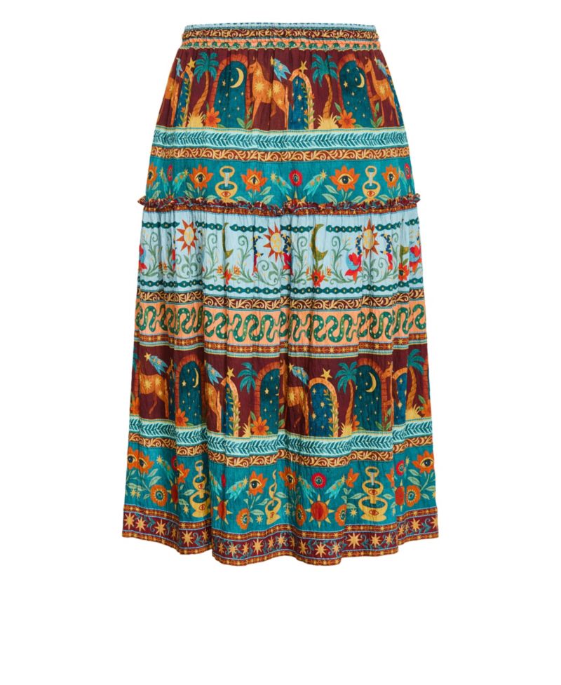 Plus Size Paradiso Tiered High-Waisted Print Midi Skirt