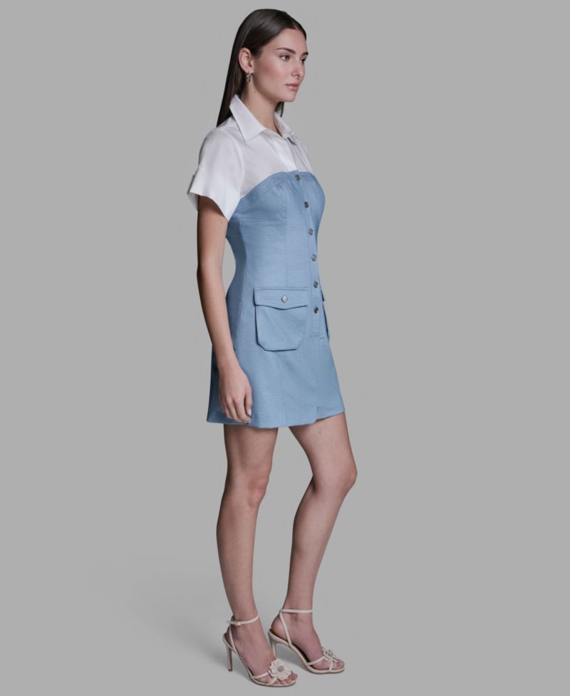 Women's Collared Neck Short-Sleeve Mini Dress