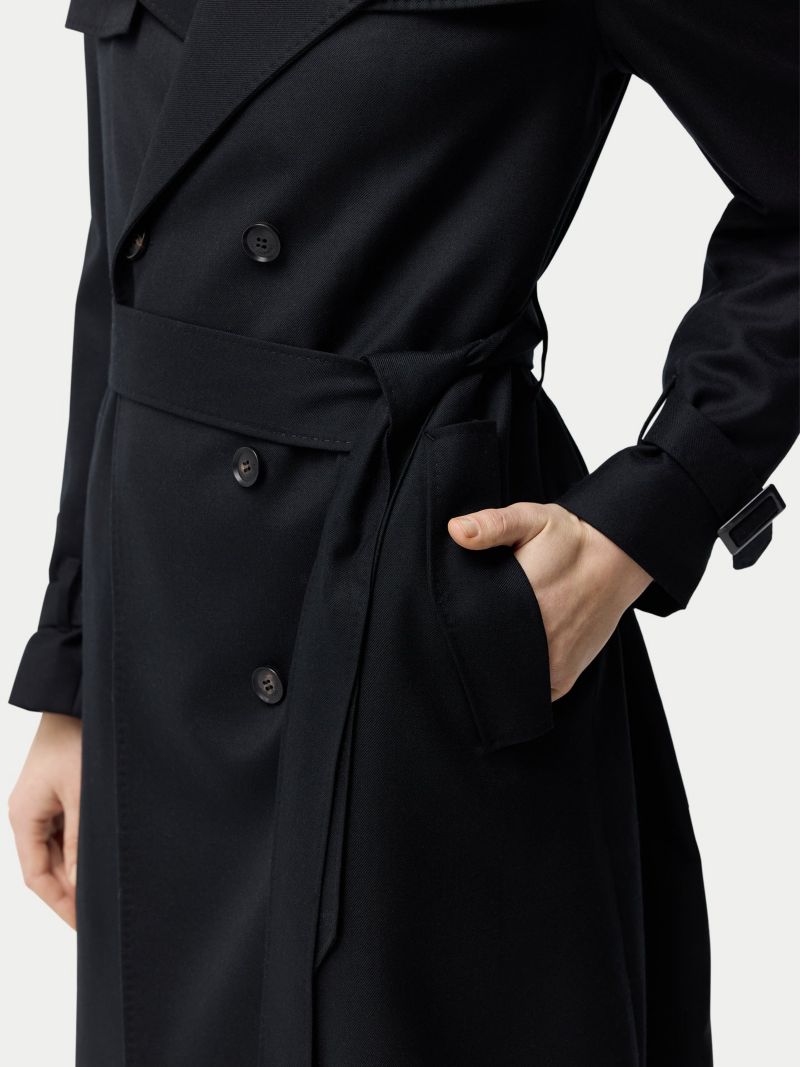 Women's Double Breasted Cashmere Trench Coat Black