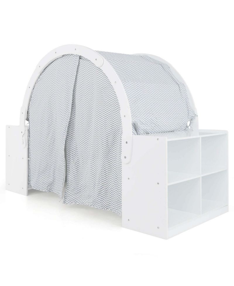 Wooden 8-Cubby Storage Playhouse with Curtain Shades