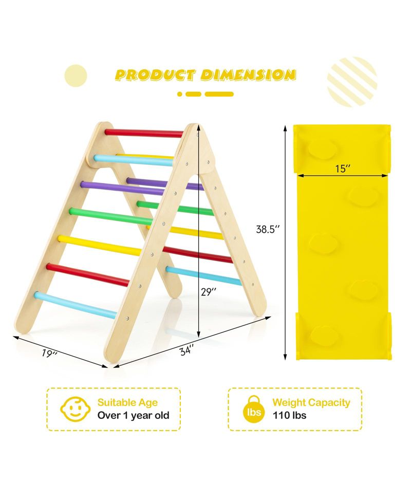 3-in-1 Wooden Climbing Triangle with Reversible Ramp, 2-Piece Set