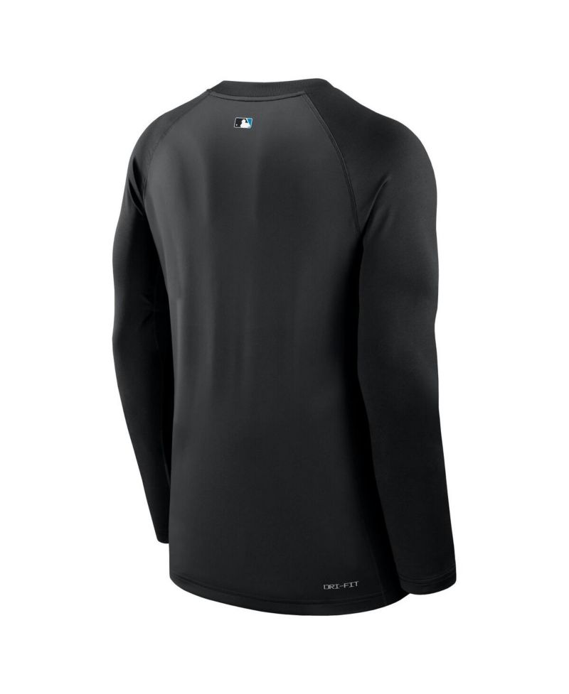 Men's Black Miami Marlins Authentic Collection Game Time Raglan Performance Long Sleeve T-Shirt