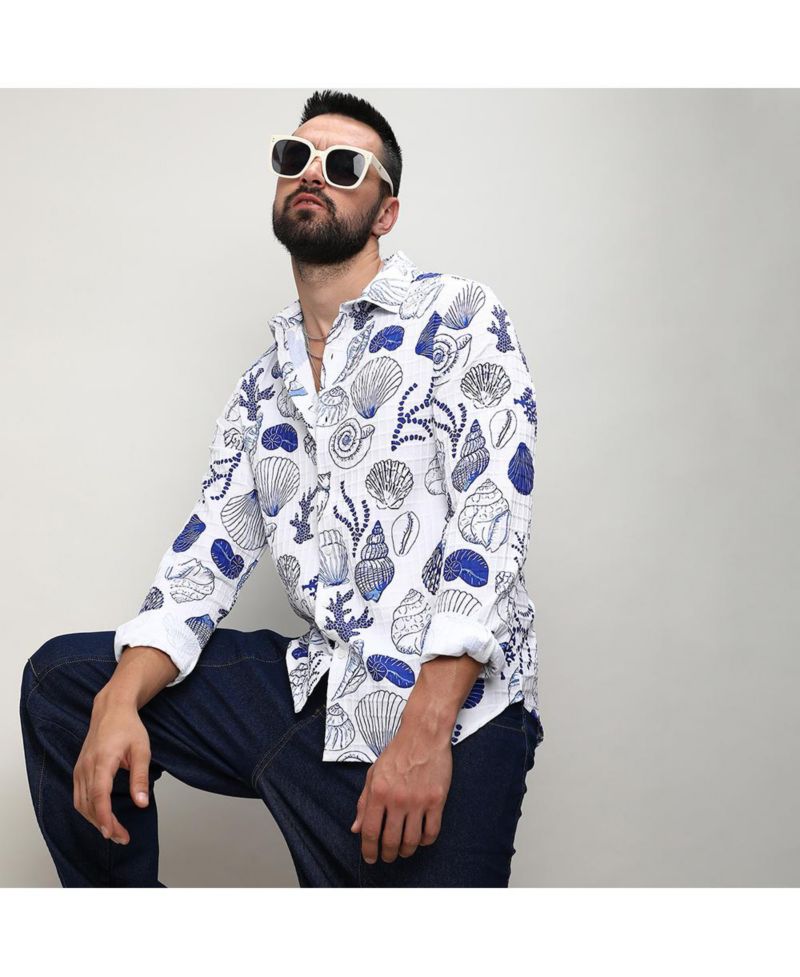 Men's Chalk White:Indigo Blue Seashell Shirt