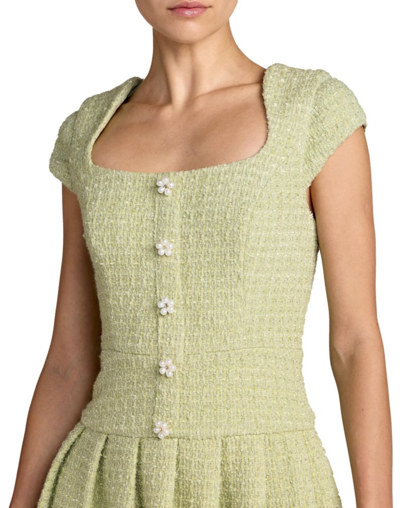 Women's Boucle Cap Sleeve Pleated Skirt Mini Dress
