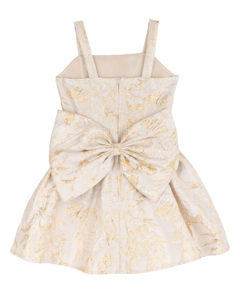 Girls' 7-16 Brocade Princess Bodice Square Neck Fit & Flare Metallic Floral Dress