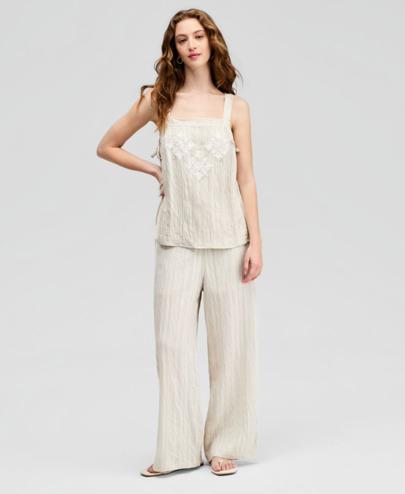Petite Lace Trim Tie-Side Sleeveless Top
