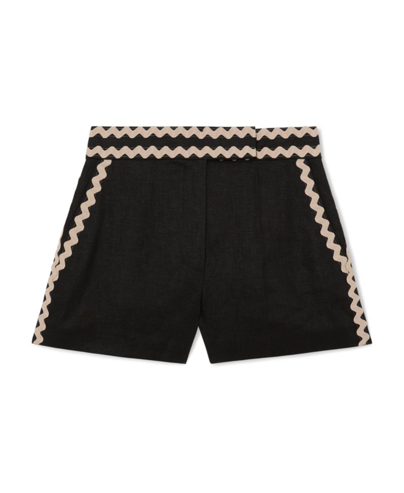 Women's Linen Wave-Trim Shorts