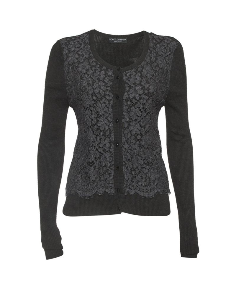 Women's Lace And Rib Knit Cardigan
