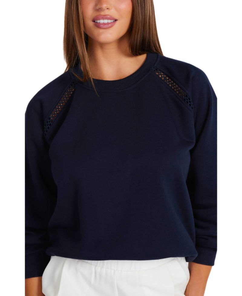 Women's Belmond Long Sleeve Scoop Neck Open-Knit Accents Sweatshirt