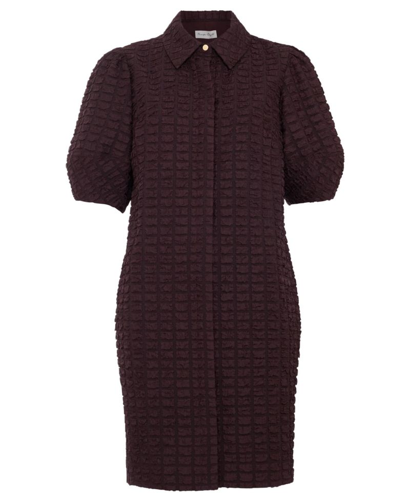 Women's Yasmine Textured Puff-Sleeve Pocket Mini Shirt Dress