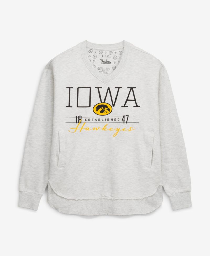Women's Heather Gray Iowa Hawkeyes Marcus East Hall Poncho V-Neck Sweatshirt