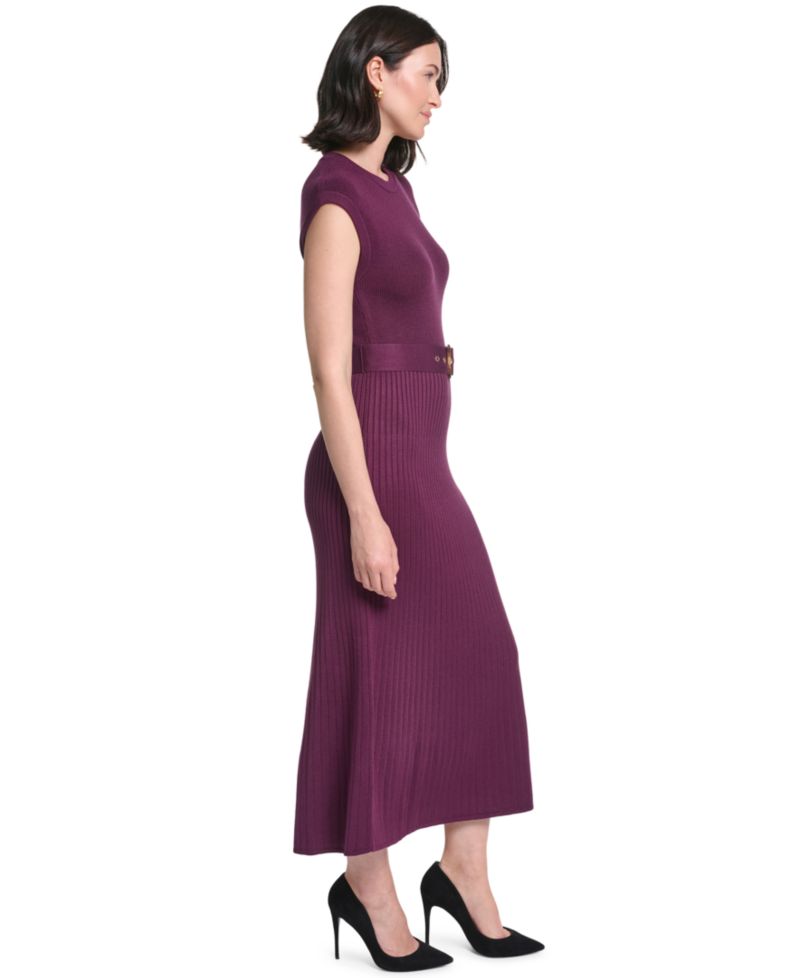 Petite Belted Midi Ribbed Dress