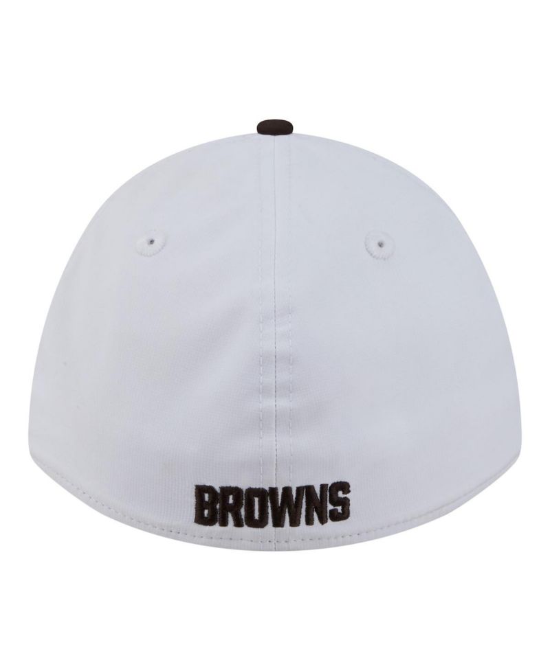 Men's White/Brown Cleveland Browns Patch 39THIRTY A-Frame M-Crown Perforated Flex Hat