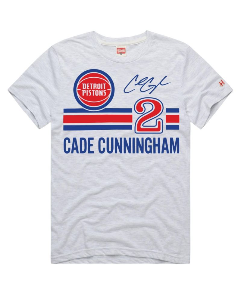 Men's and Women's Cade Cunningham Ash Detroit Pistons Jersey Remix Tri-Blend T-Shirt