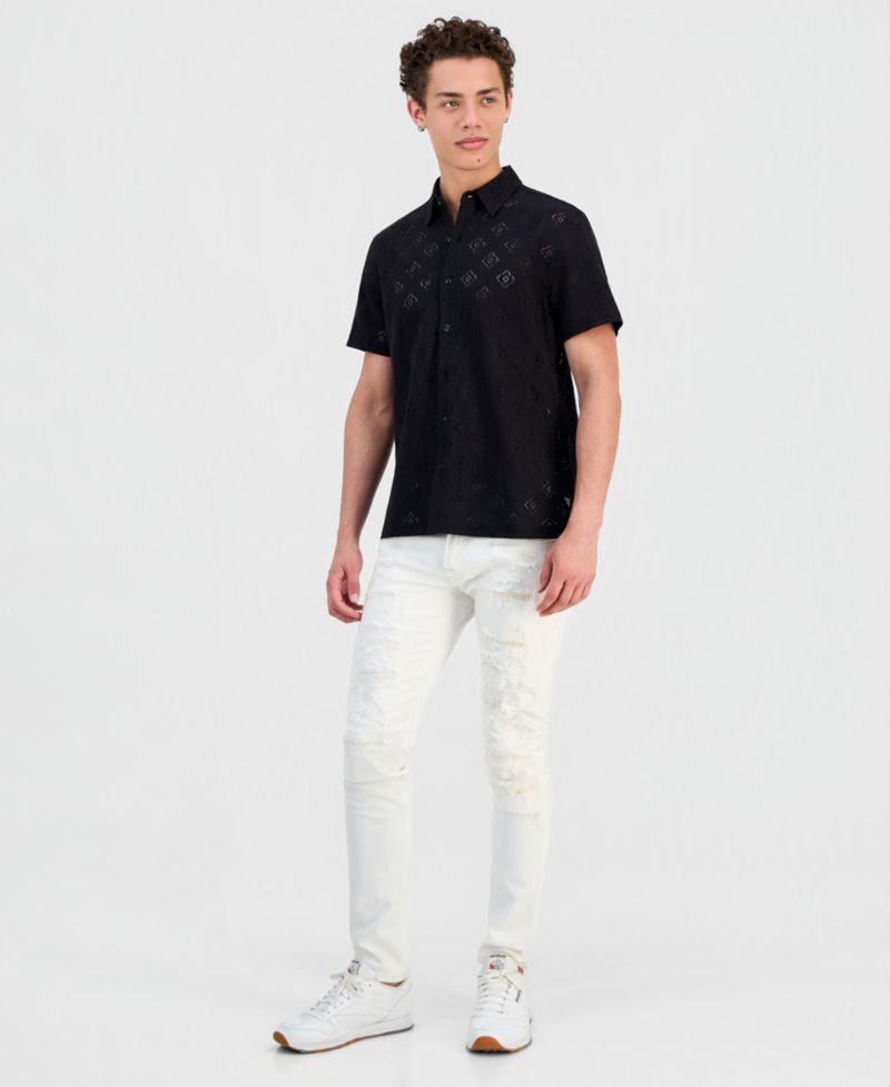 Men's Geo Linework Jacquard Short-Sleeve Shirt
