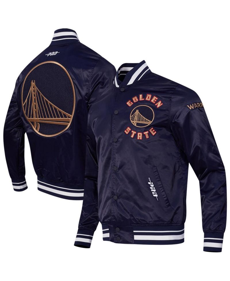 Men's Navy Golden State Warriors 2024/25 City Edition Chenille Satin Full-Snap Jacket