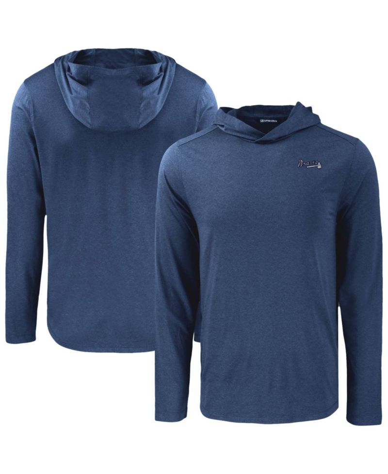 Men's Navy Atlanta Braves Coastline Epic Comfort Eco Long Sleeve Hoodie T-Shirt