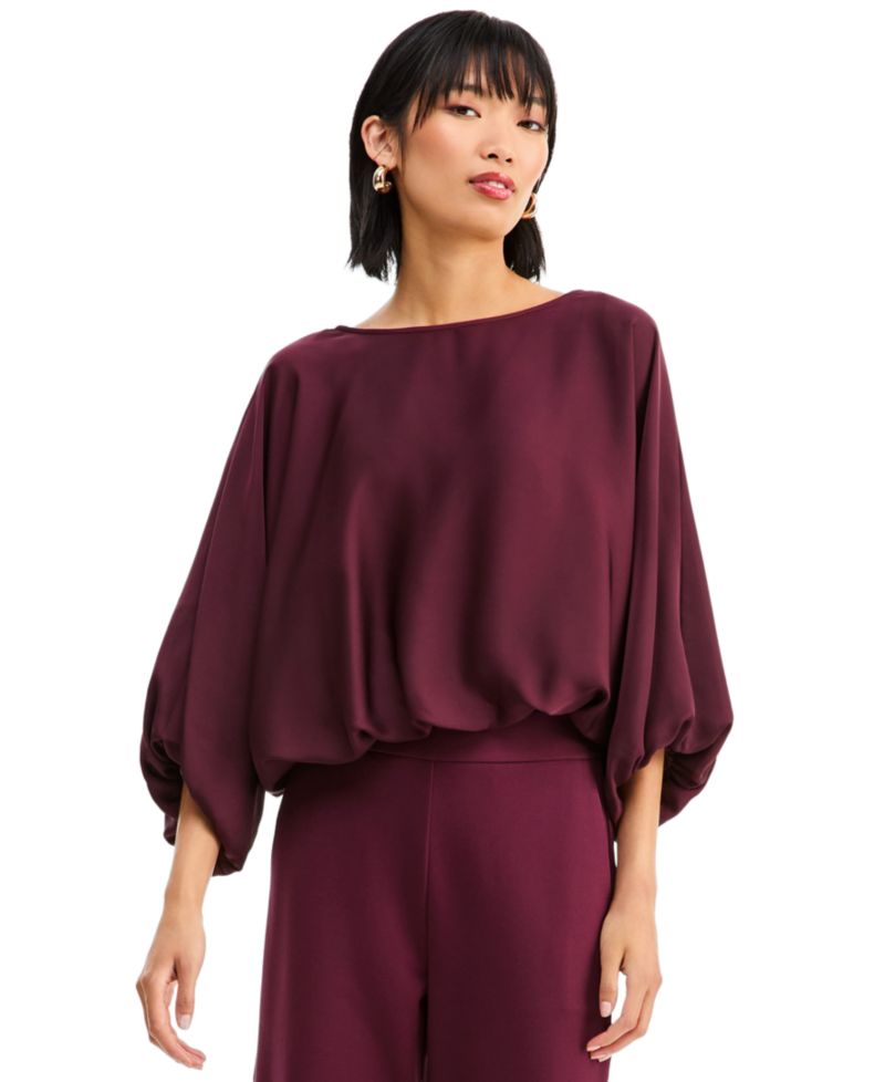 Women's Elbow-Sleeve Bubble Boat Neck Blouse