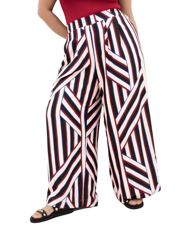 Plus Size Haylee Pull-On Wide-Leg Stripe Pants