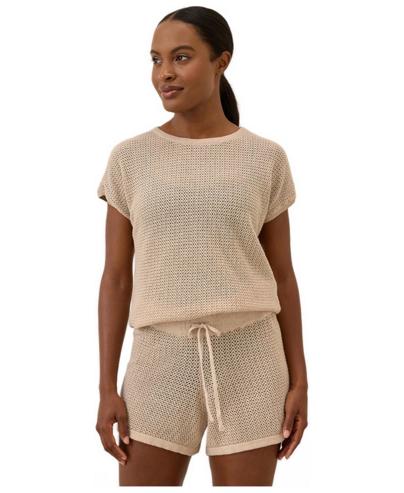 Beachside Crochet Knit Short Sleeve Top