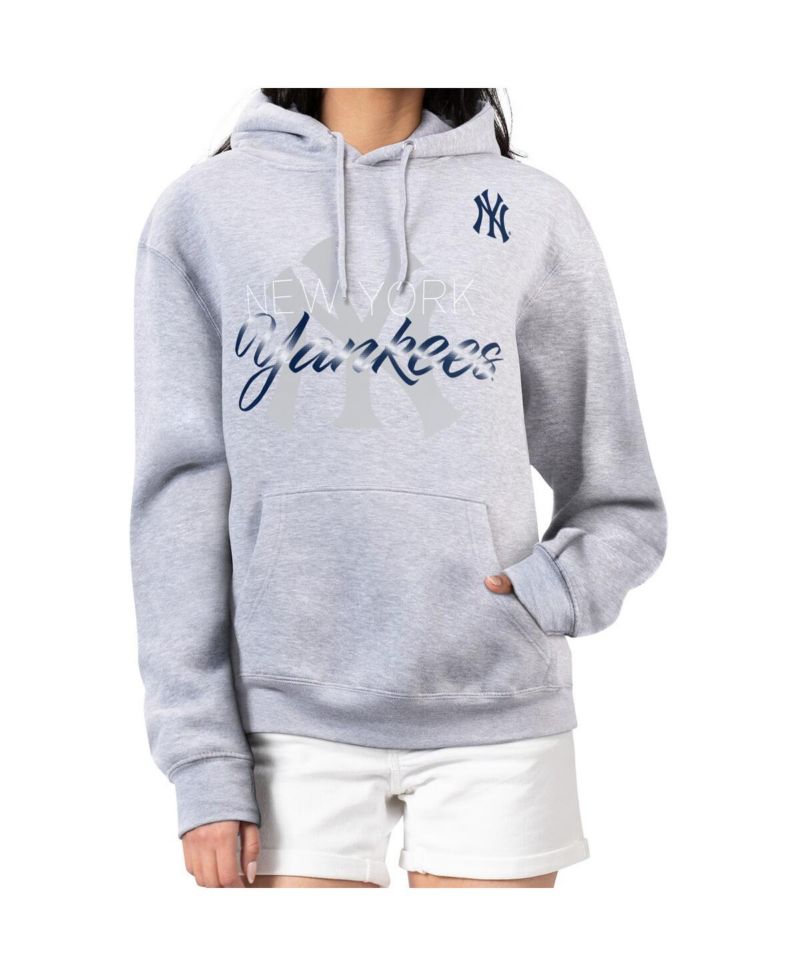 Women's Heather Gray New York Yankees Shadow Logo Graphic Pullover Hoodie