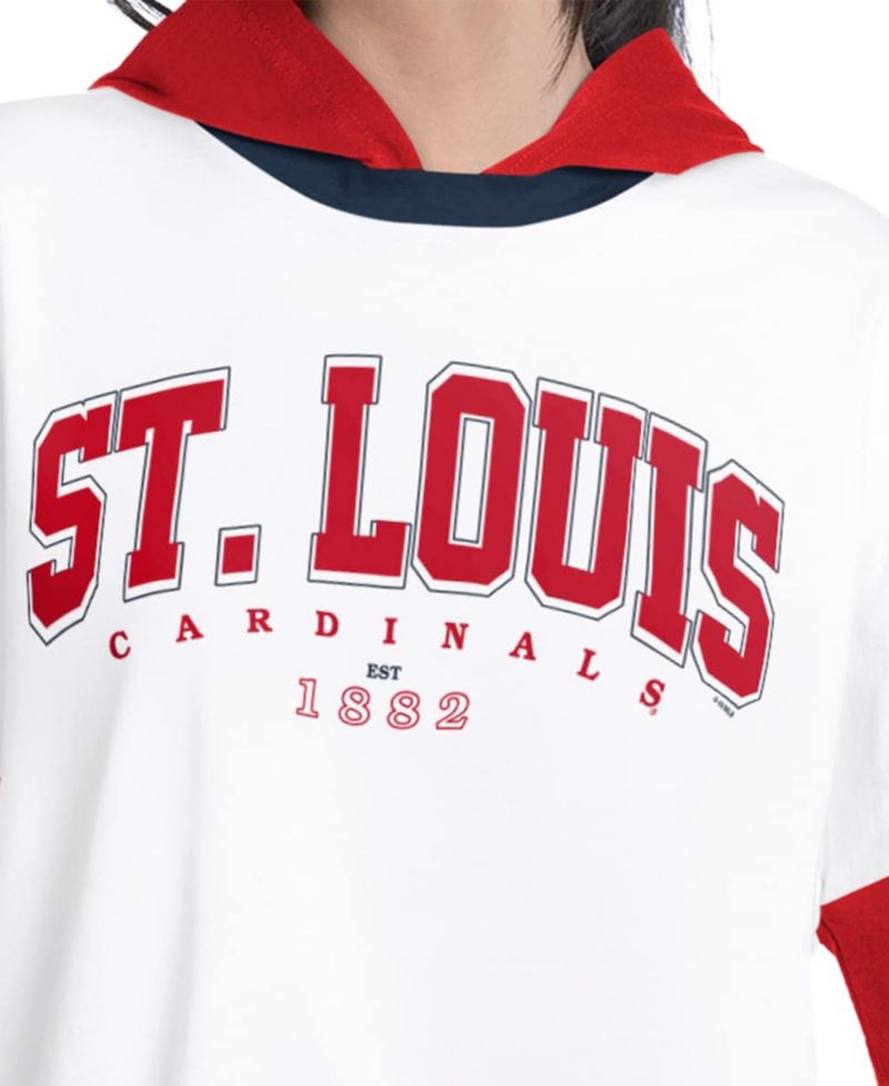 Women's White/Red St. Louis Cardinals Key Player Oversized Hooded Long Sleeve T-Shirt