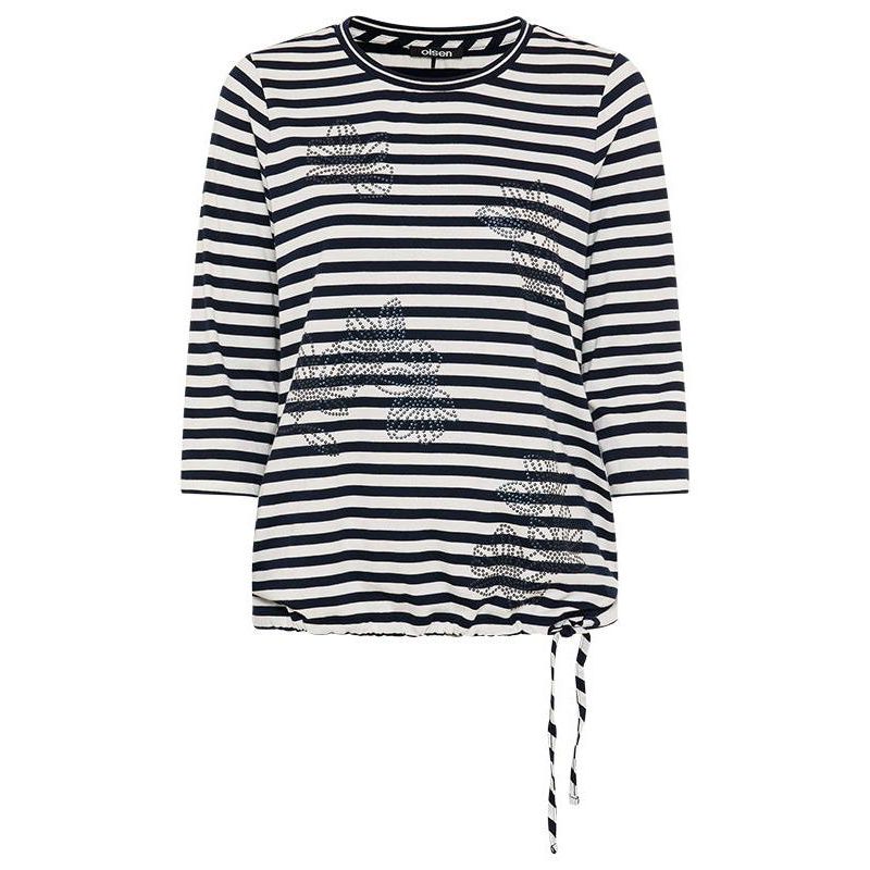 Women's Striped with Sequin Floral Embellishment T-Shirt
