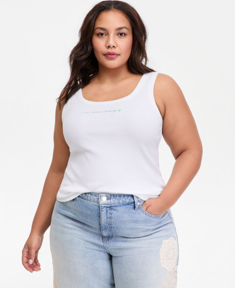 Plus Scoop-Neck Embroidered Margarita Tank Top
