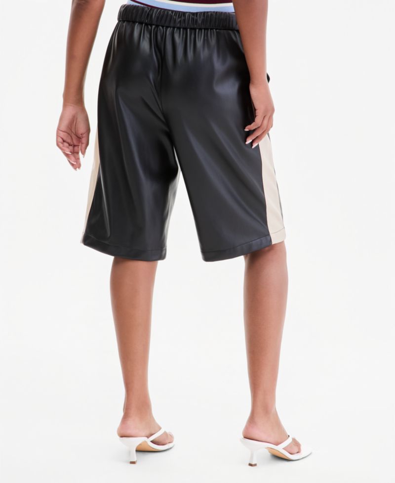 Women's Faux-Leather Side-Stripe Bermuda Shorts