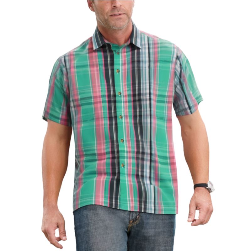 Tall Plaid Wrinkle-Resistant Short Sleeve Button Down