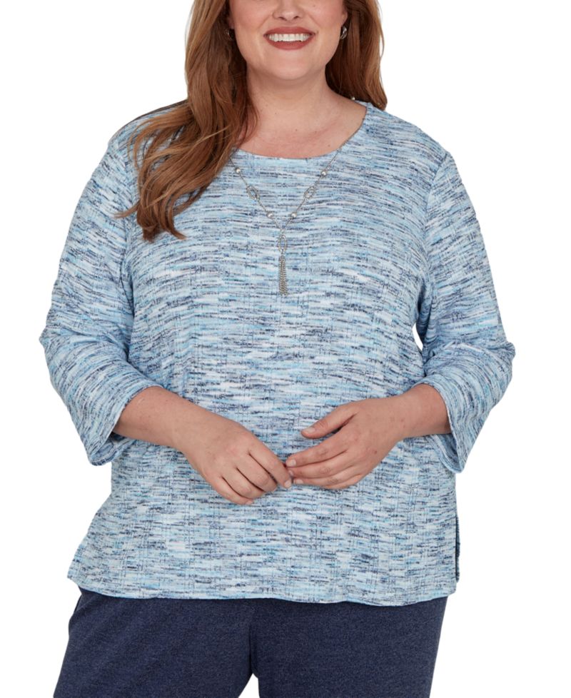 Plus Size Space Dye Top with Necklace