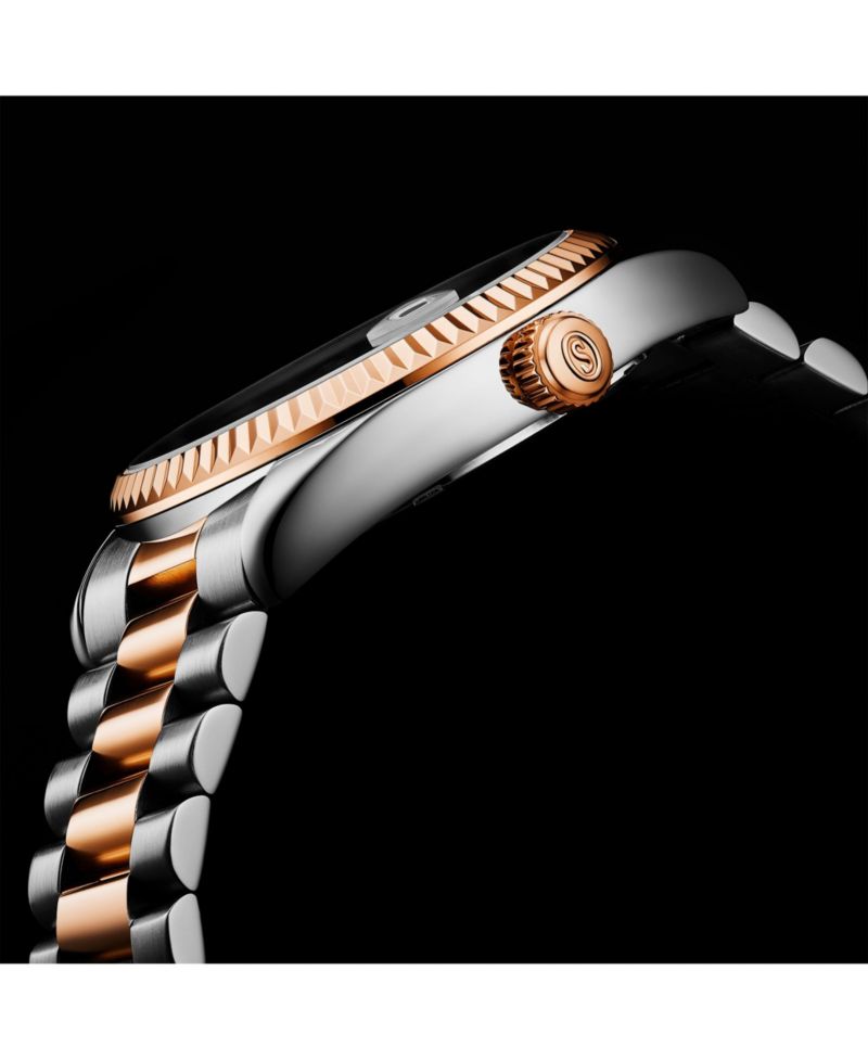 Statesman 4070 Men s Watch – Two-Tone Bracelet, White Dial, Day-Date Quartz, 42mm Fluted Bezel