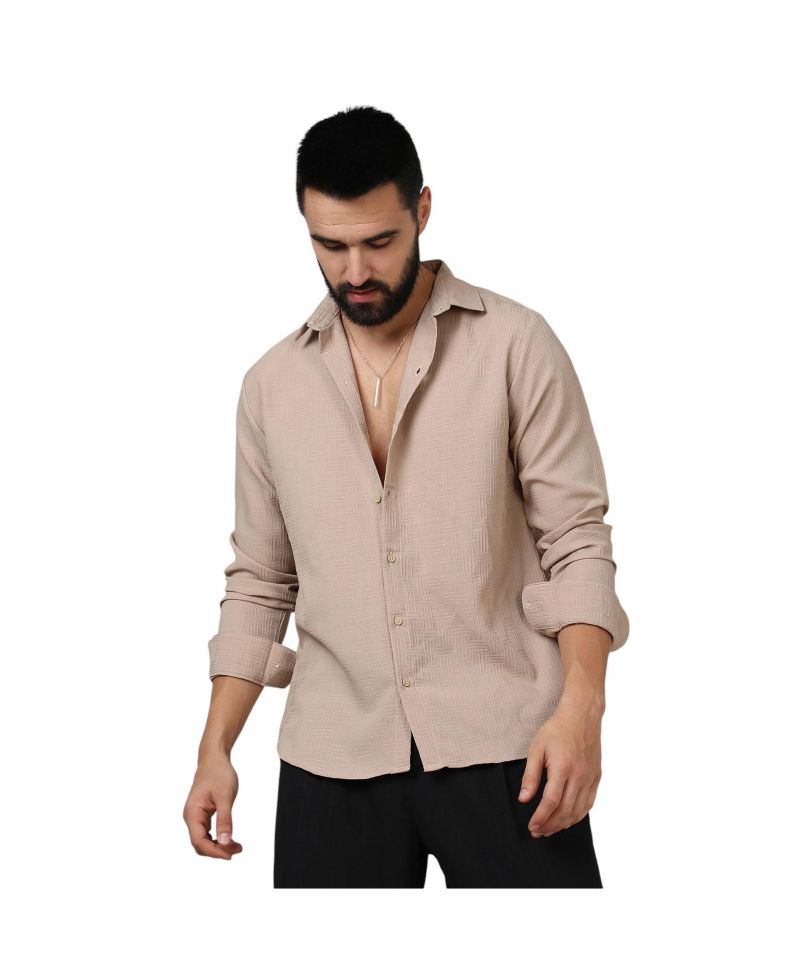 Men's Beige Self-Design Intertwine Shirt