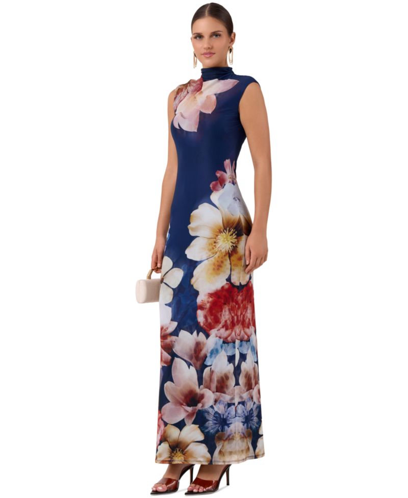 Women's Coco Mesh Midi Snake-Print Mock-Neck Cap-Sleeve Dress