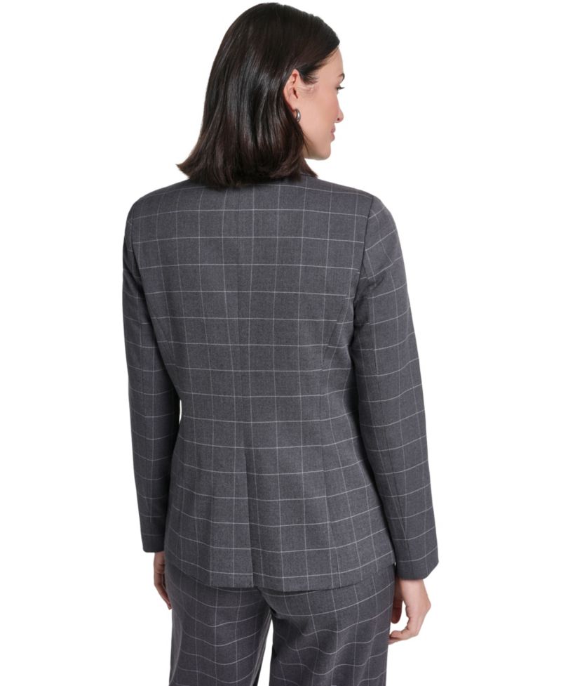 Women's Plaid Long-Sleeve One-Button Notch Lapel Blazer