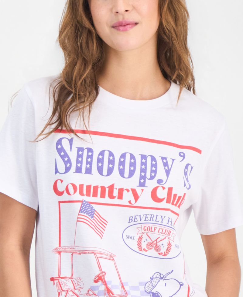 Juniors' Snoopy Country Club Graphic Print T-Shirt