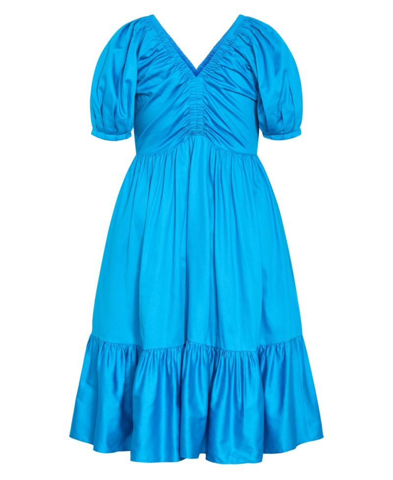 Plus Size Gracie V-Neck Puff Sleeve Cotton Dress