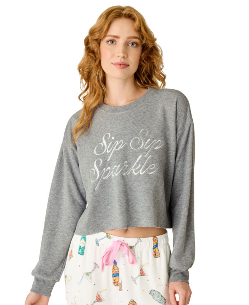 Women's Sip Sip Sparkle Long-Sleeve Crewneck Sweater