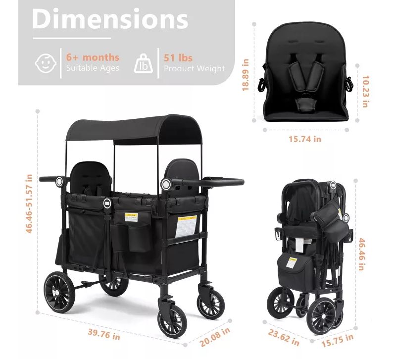 Baby All-Terrain Wagon Stroller for Two with Canopy, Snack Tray and Shock-Absorbing Wheels