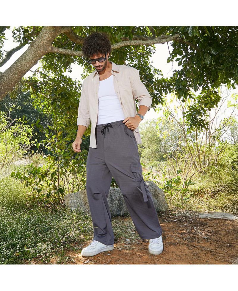 Men's Moon Grey Checkered Baggy Cargo Pants