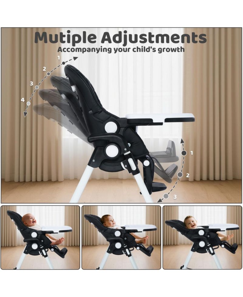 Convertible Baby High Chair with Adjustable Height, Double Tray and Compact Fold