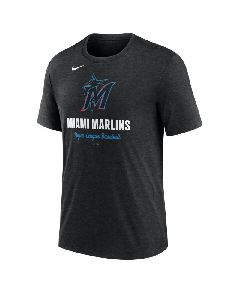 Men's Heather Black Miami Marlins Logo Tri-Blend T-Shirt