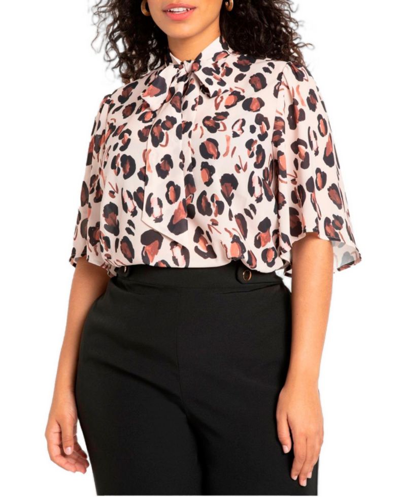 Women's Bow Blouse With Flutter Sleeve