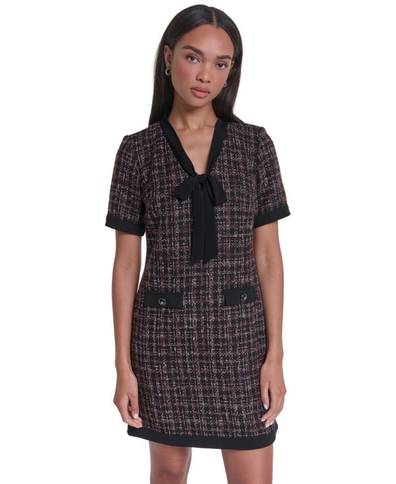 Women's Tweed A-Line V-Neck Dress