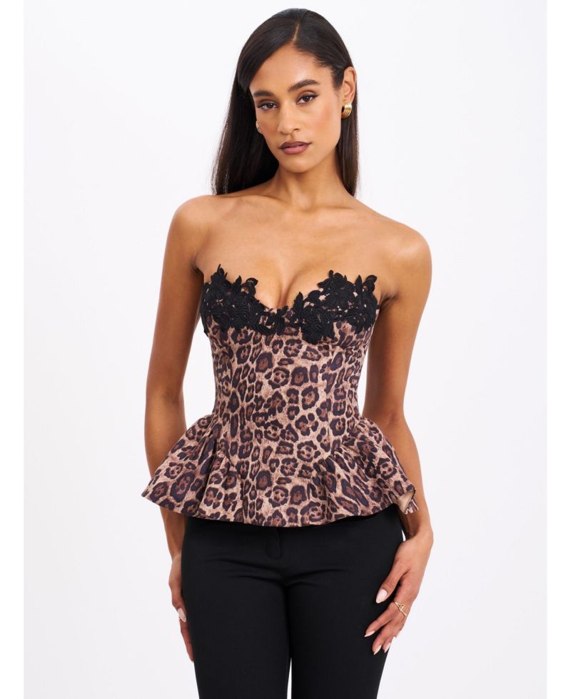 Women's Qiara Cheetah Print Peplum Top with Lace Trim