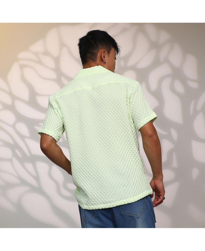 Men's Lime Green Cubic-Textured Resort Shirt