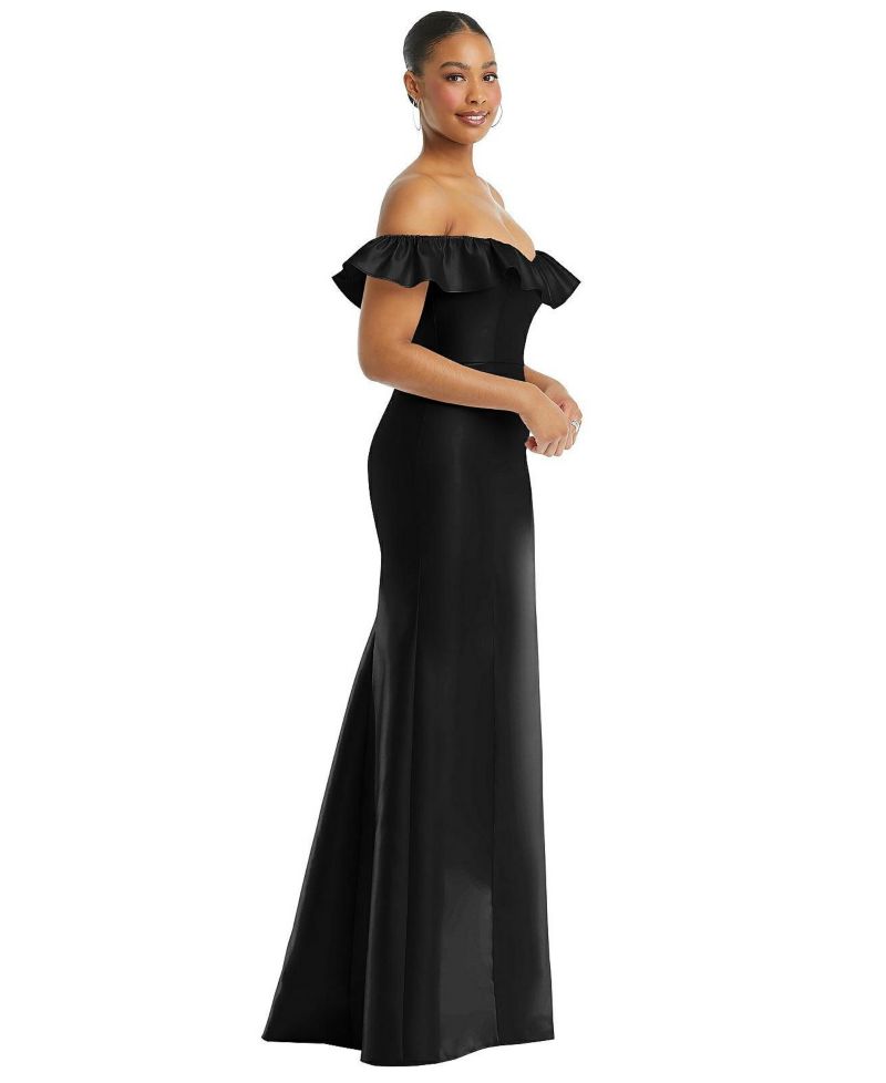 Women's Off-the-Shoulder Ruffle Neck Satin Trumpet Gown