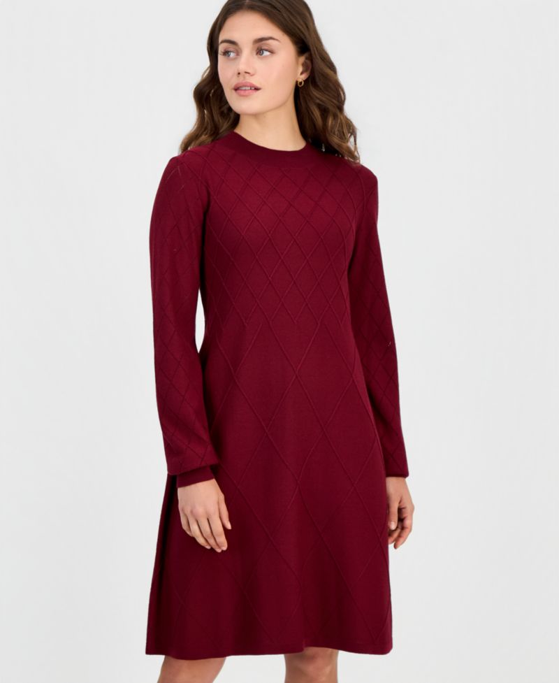 Petite Long-Sleeve A-Line Mock Neck Sweater Dress